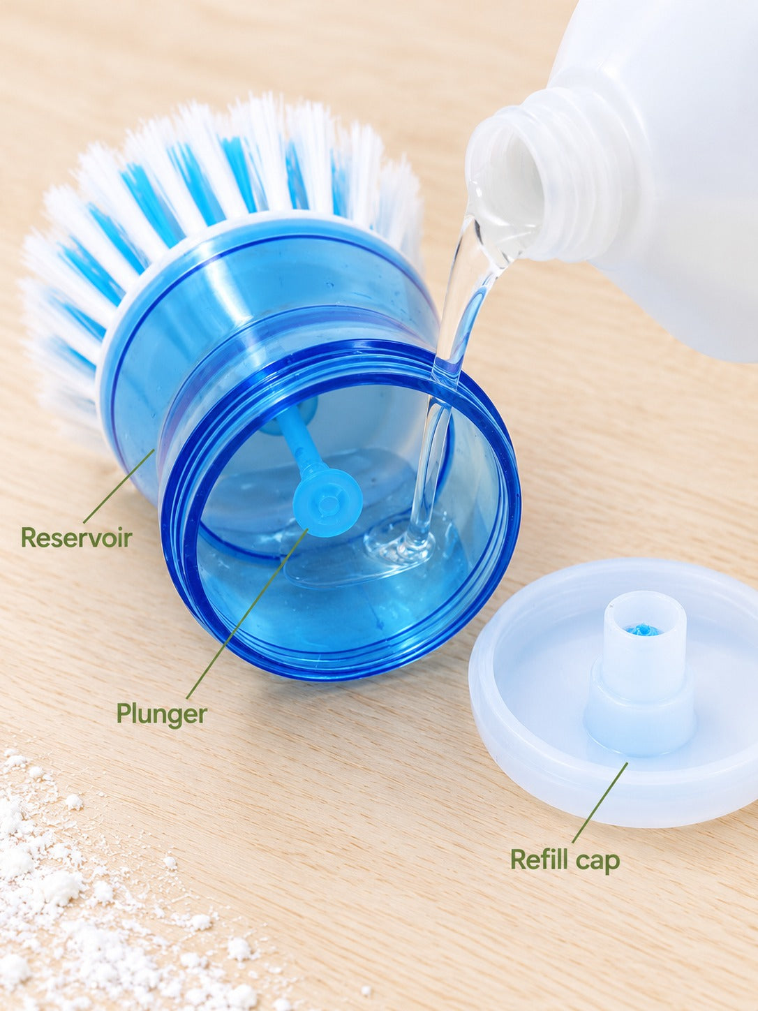 Pot Brush With Built-In Soap Dispenser for Pots and Cups