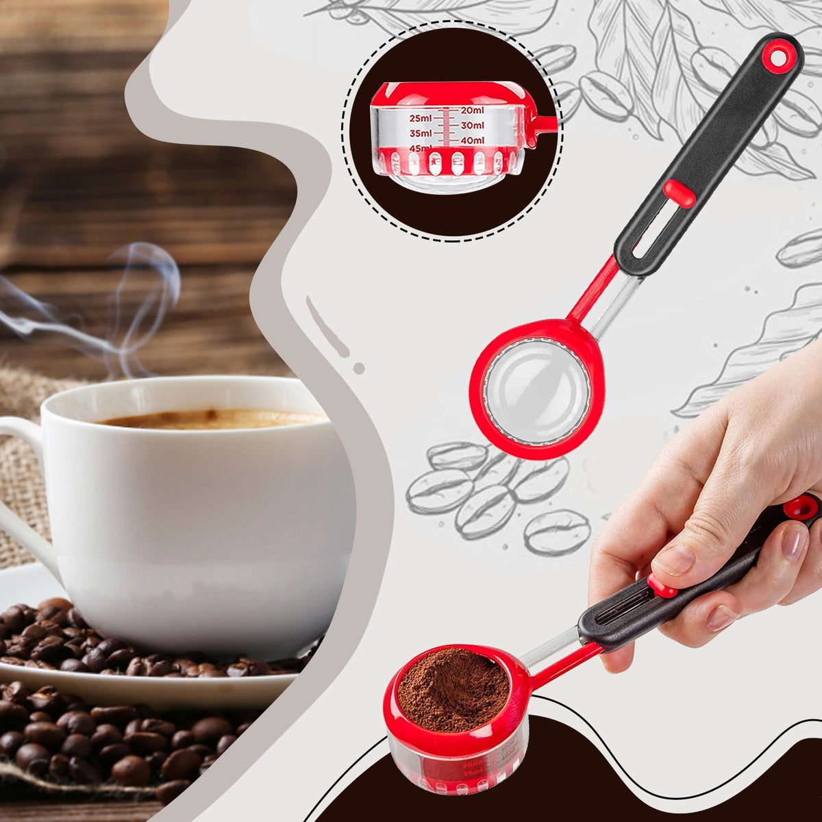 Adjustable Coffee Measuring Spoon With Sliding Lever