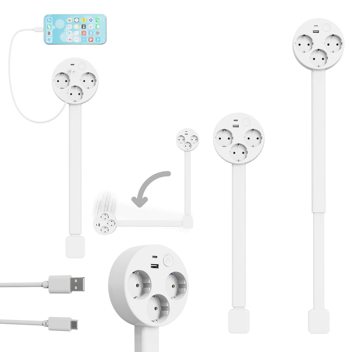 Telescoping Swivel Socket Extender for Sofas & Beds