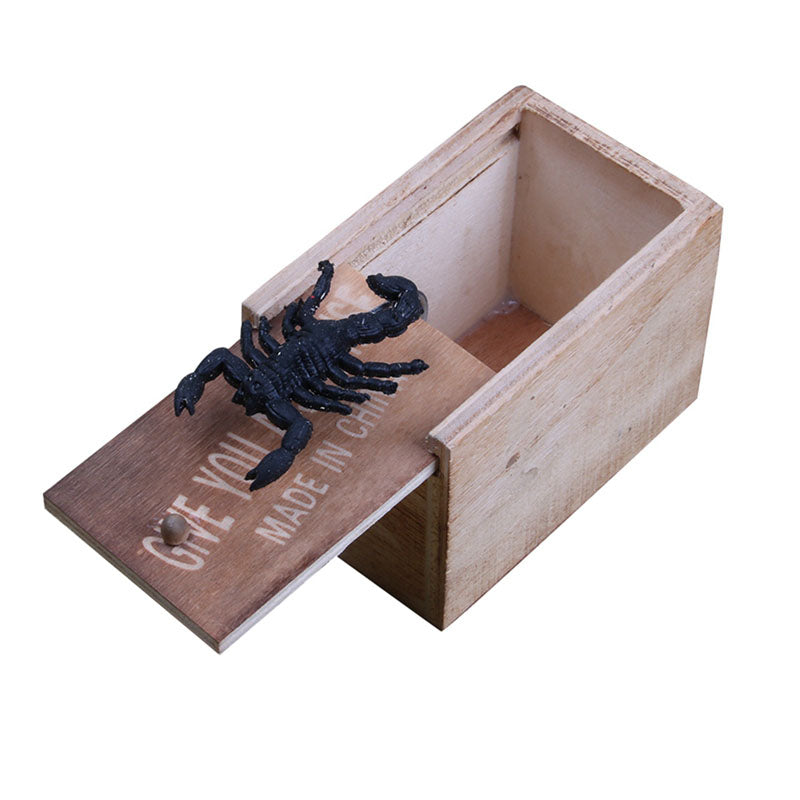 Wooden Prank Box with Lifelike Spring-Loaded Insect