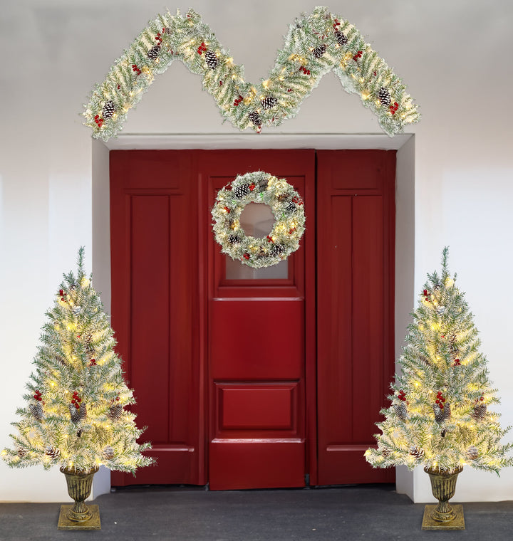 Pre-Lit Christmas Tree Set for Festive Front Doors