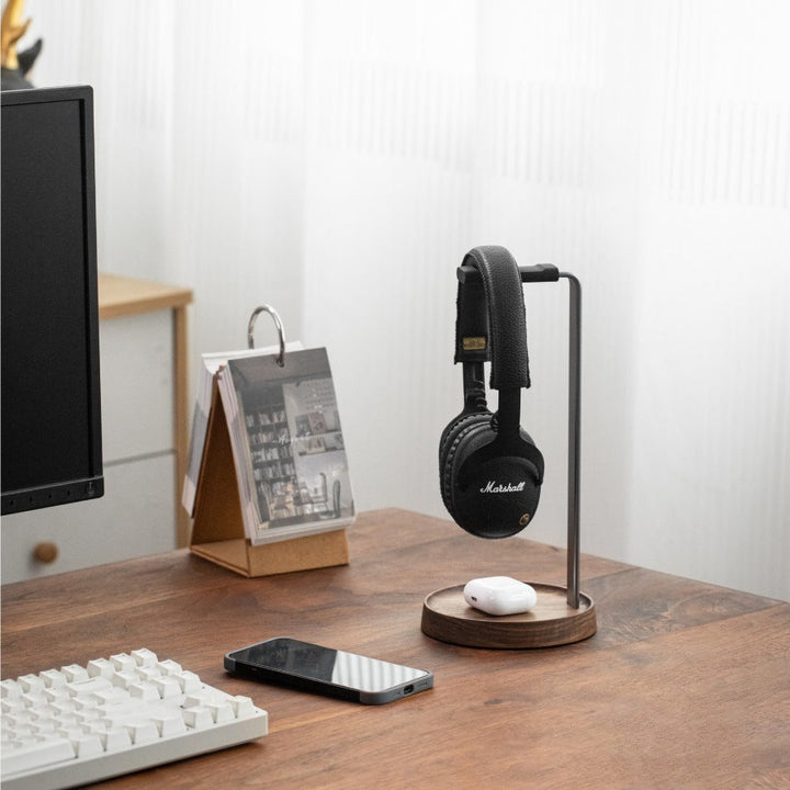 Walnut Wood Headphone Stand for a More Refined Desk