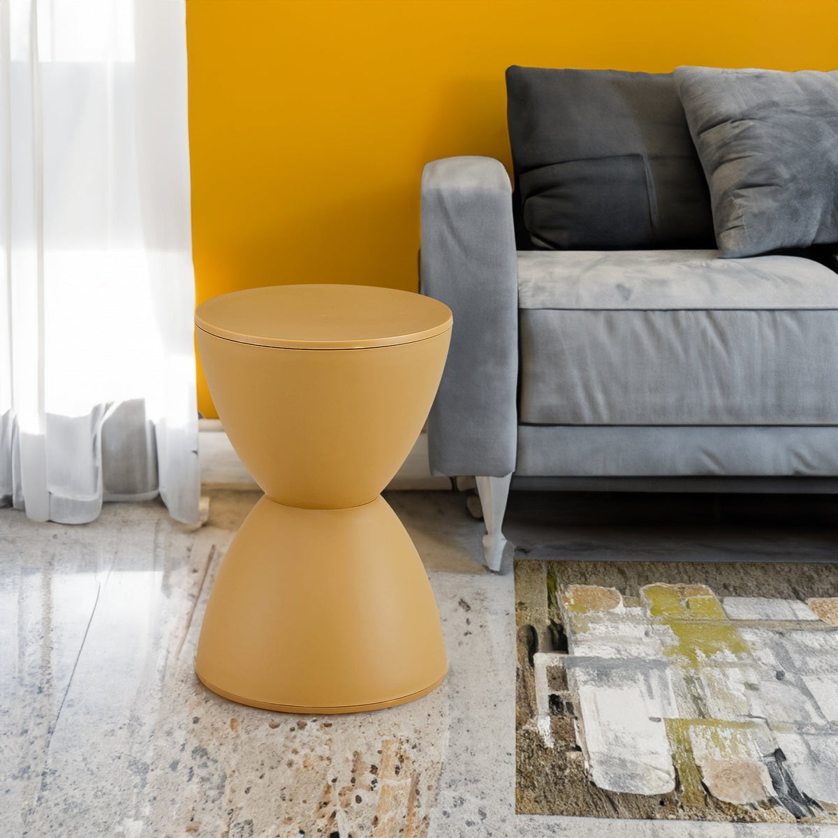 Mustard Yellow Hourglass Stool That Doubles as Side Table