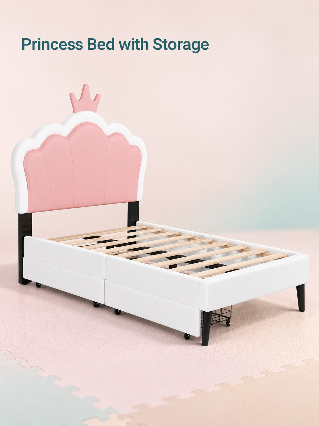 Princess Bed Full Size with Crown Headboard and Drawers