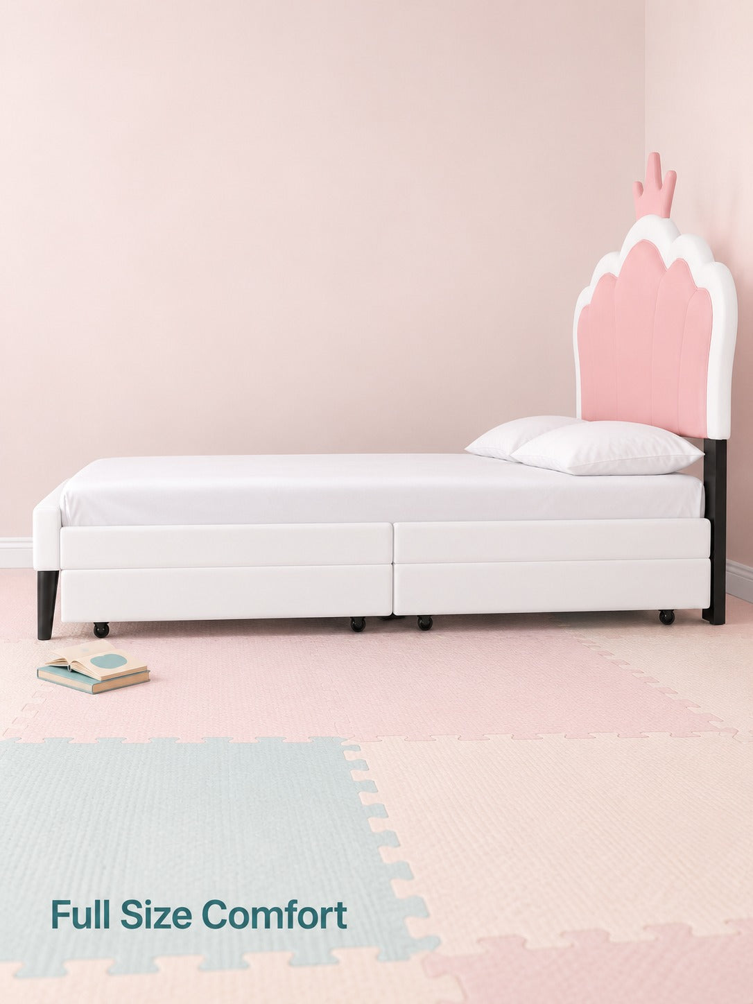 Princess Bed Full Size with Crown Headboard and Drawers