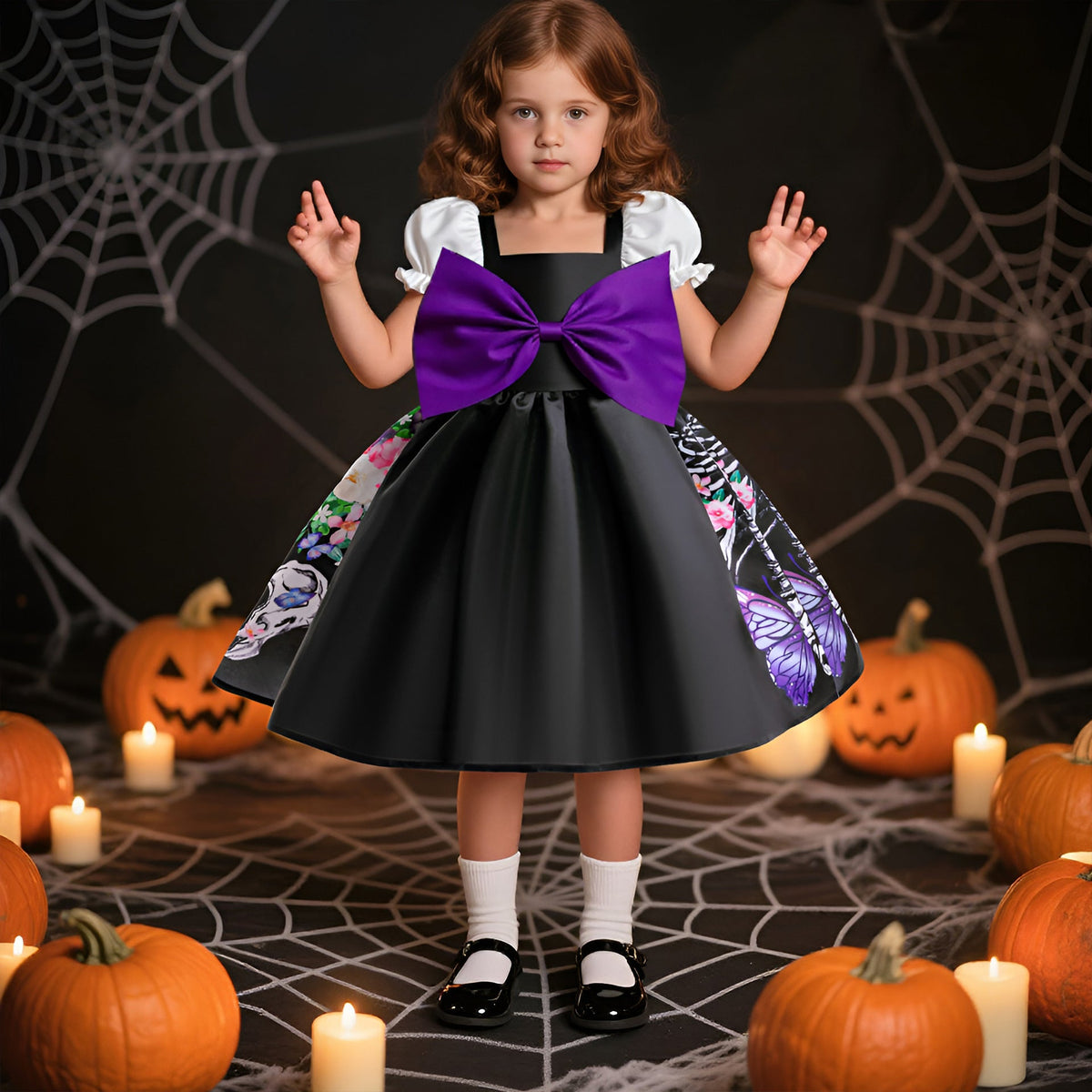 Girls' Halloween Princess Costume Dress Set With Hat