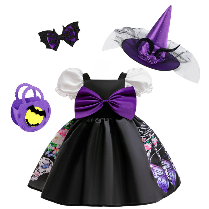 Girls' Halloween Princess Costume Dress Set With Hat