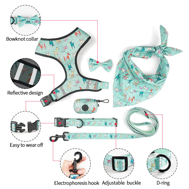 Six-Piece Dog Harness Set With Reflective Walking Comfort