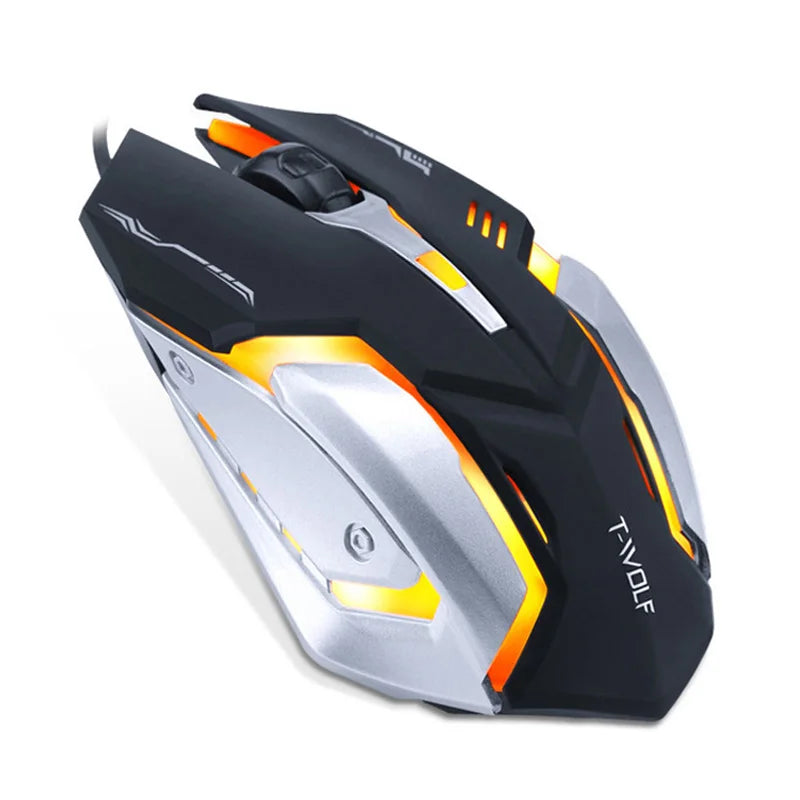 Silent Wired Gaming Mouse with LED Glow and Metal Base
