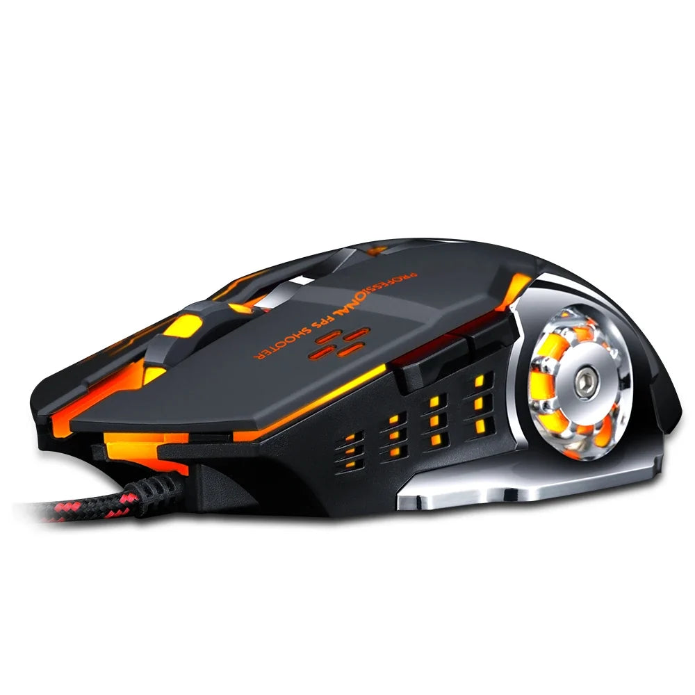 Silent Wired Gaming Mouse with LED Glow and Metal Base