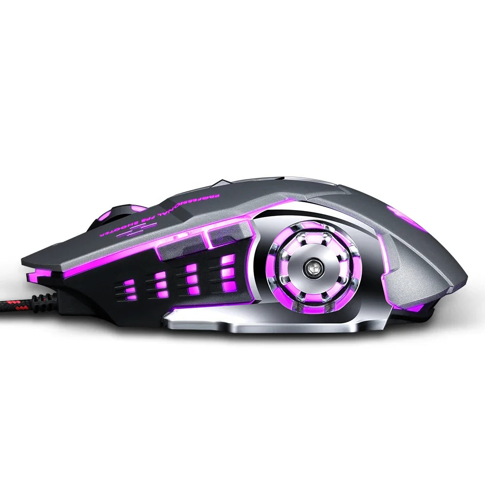 Silent Wired Gaming Mouse with LED Glow and Metal Base