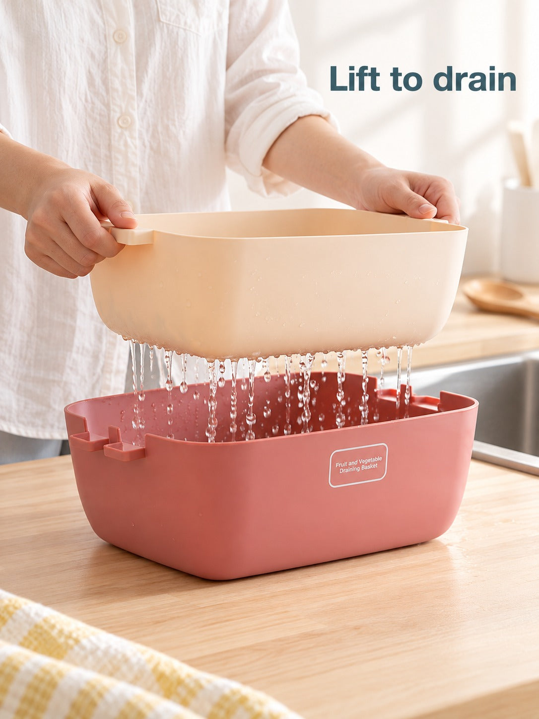 Produce Washing Basket With Two-Tier Drain Tray