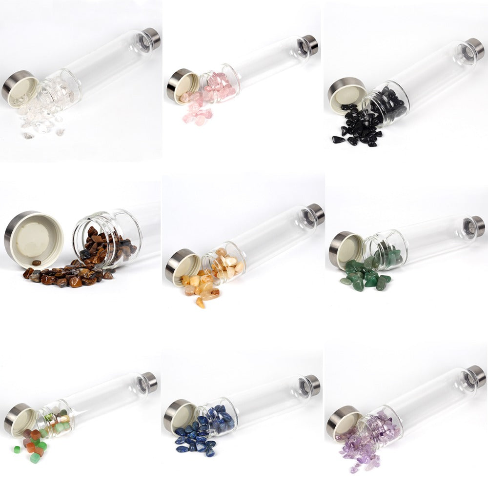 Gemstone Water Bottle With Natural Quartz Display Decor