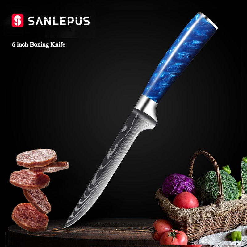 Damascus Pattern Japanese Chef Knife, Sharp Stainless