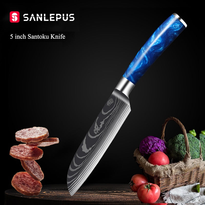Damascus Pattern Japanese Chef Knife, Sharp Stainless