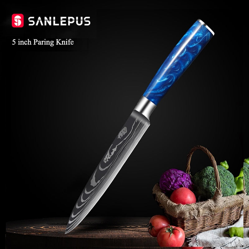Damascus Pattern Japanese Chef Knife, Sharp Stainless