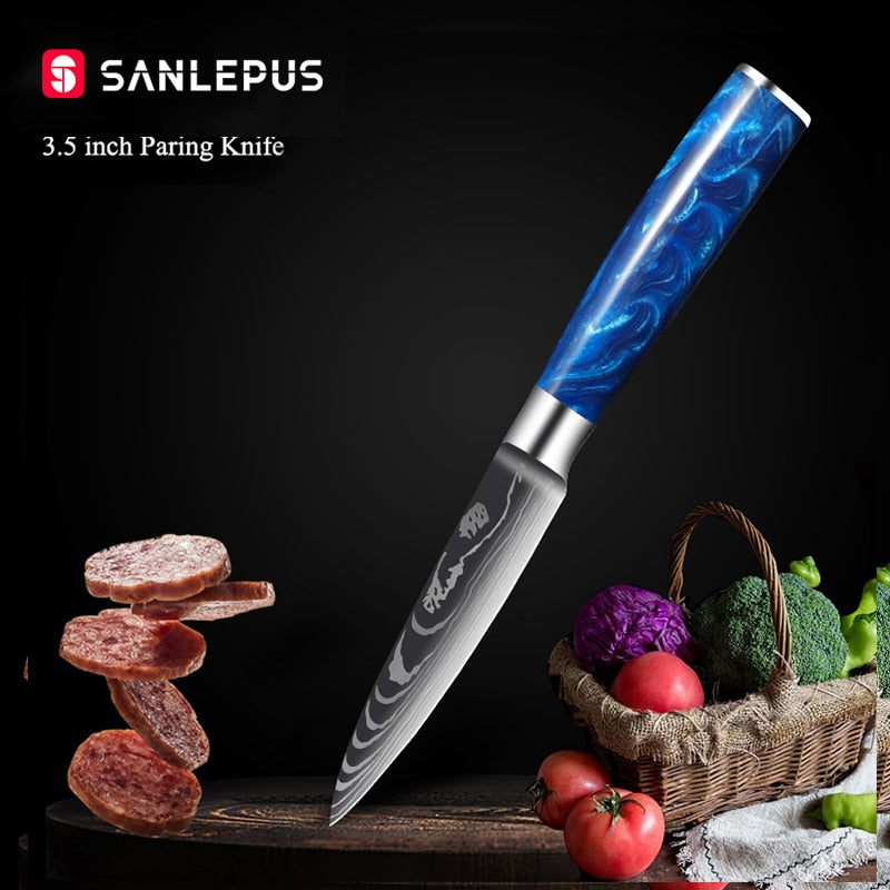 Damascus Pattern Japanese Chef Knife, Sharp Stainless