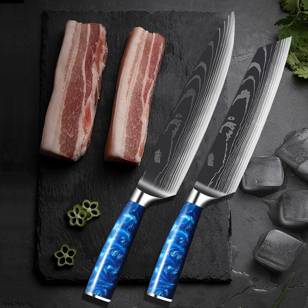 Damascus Pattern Japanese Chef Knife, Sharp Stainless