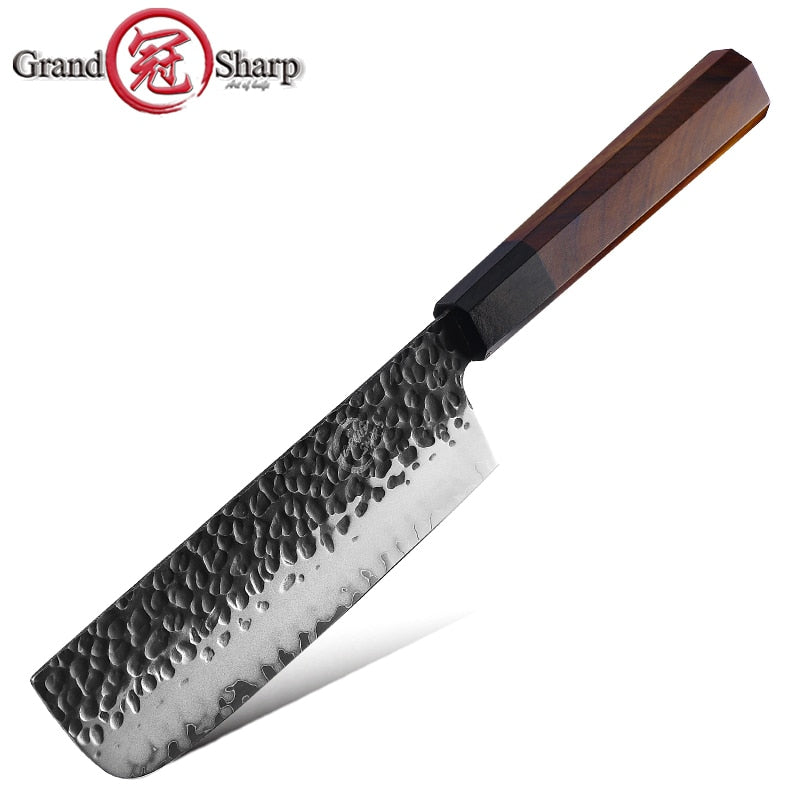 Japanese Chef Knife Set 5-Piece AUS-10 Hammered Steel