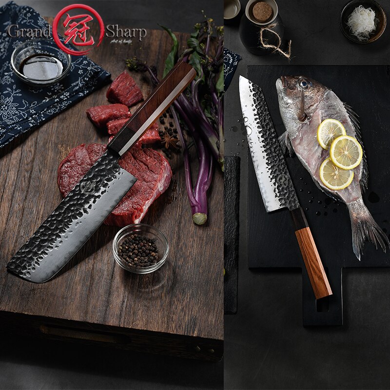 Japanese Chef Knife Set 5-Piece AUS-10 Hammered Steel