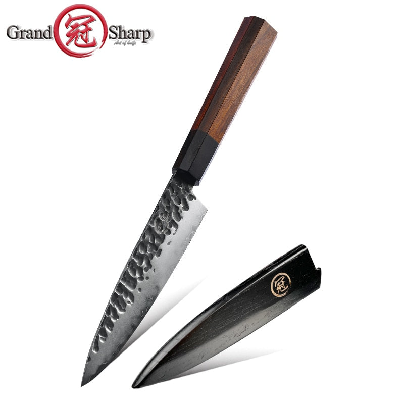 Japanese Chef Knife Set 5-Piece AUS-10 Hammered Steel