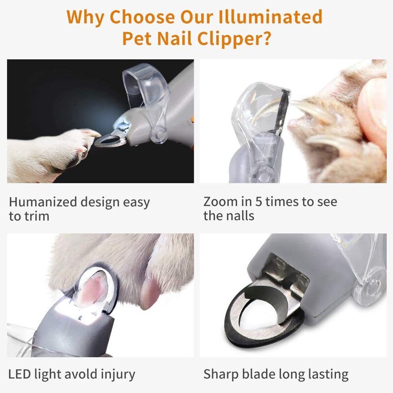 LED Pet Nail Clippers with 5× Magnification for Dogs