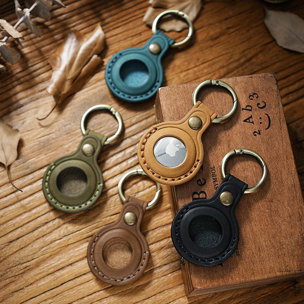 Leather AirTag Keychain Holder for Keys & Pet Collars