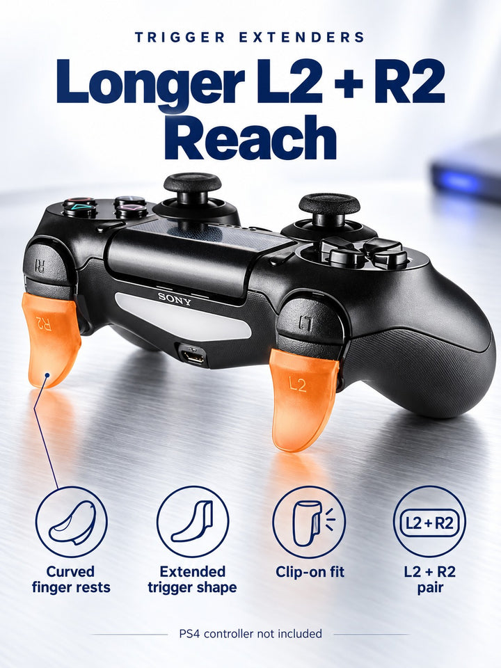 PS4 L2 R2 Trigger Extenders for Longer Shooter Reach