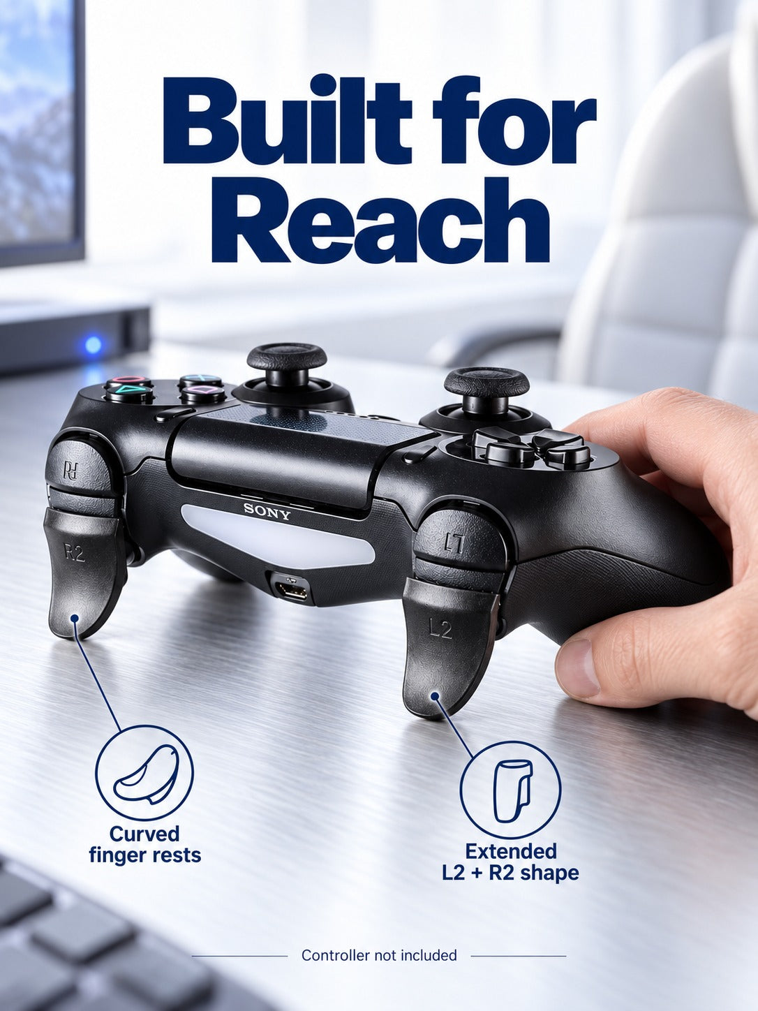 PS4 L2 R2 Trigger Extenders for Longer Shooter Reach