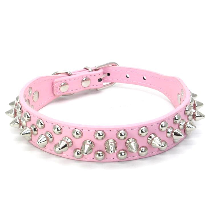 PU Leather Pet Collar With Punk Rivets & Spike Style