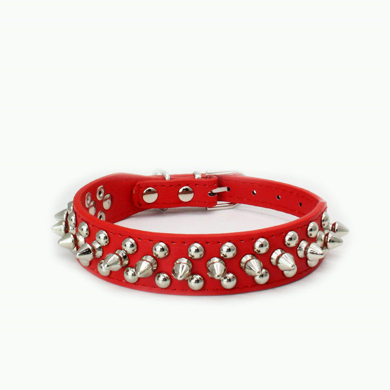PU Leather Pet Collar With Punk Rivets & Spike Style