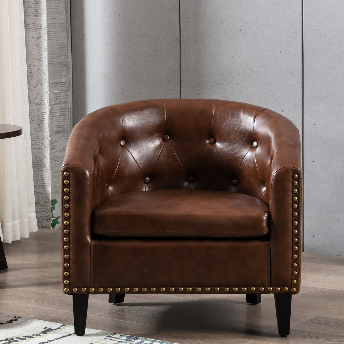 Tufted Tub Chair Faux Leather Accent Chair for Living Room