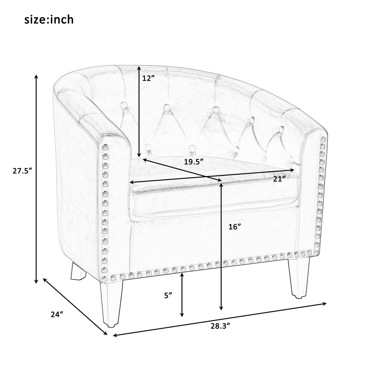 Tufted Tub Chair Faux Leather Accent Chair for Living Room