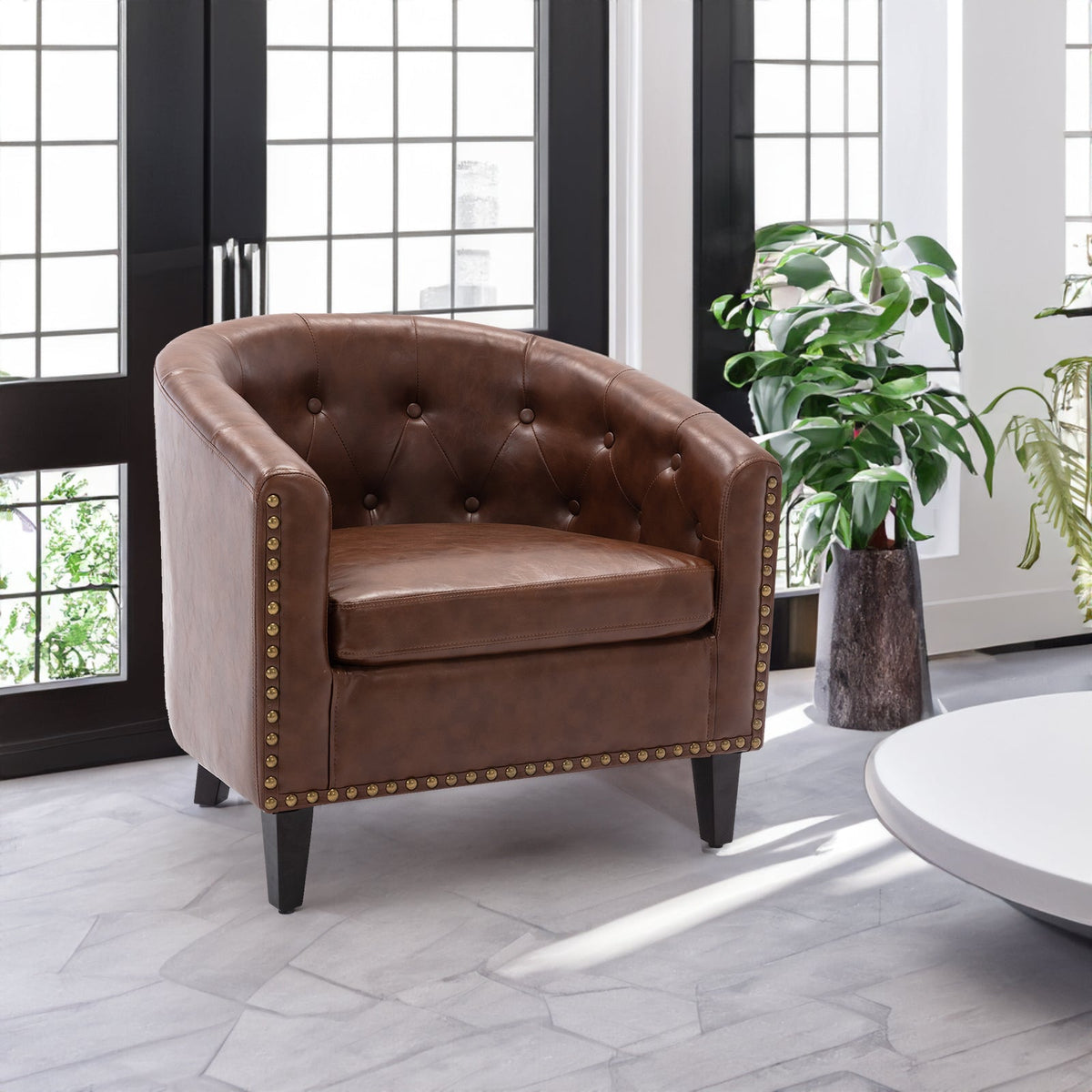Tufted Tub Chair Faux Leather Accent Chair for Living Room