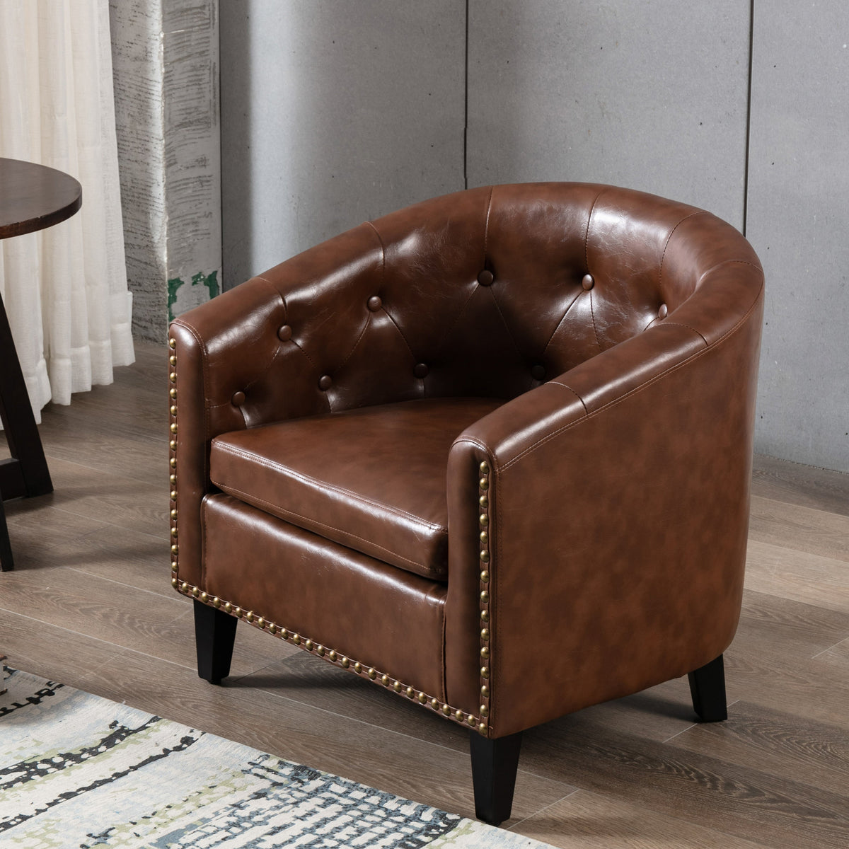 Tufted Tub Chair Faux Leather Accent Chair for Living Room