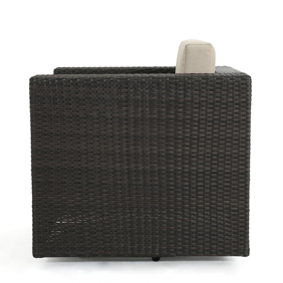 Swivel Patio Lounge Chair, Dark Brown Wicker & Cushions