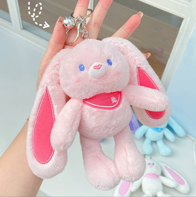 Pullable Rabbit Plush Keychain for Playful Bag Charm