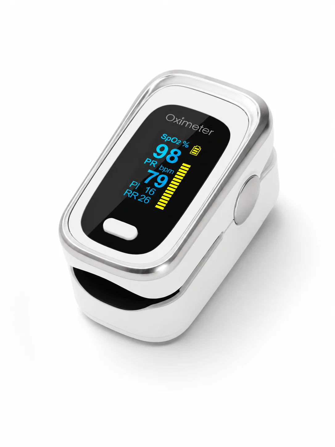 Finger Pulse Oximeter — 4-in-1 SpO2, Pulse, Perfusion & Breath