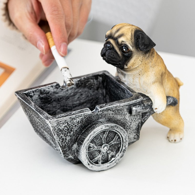 Pug Ashtray Cart – Decorative Ash Catcher for Desks
