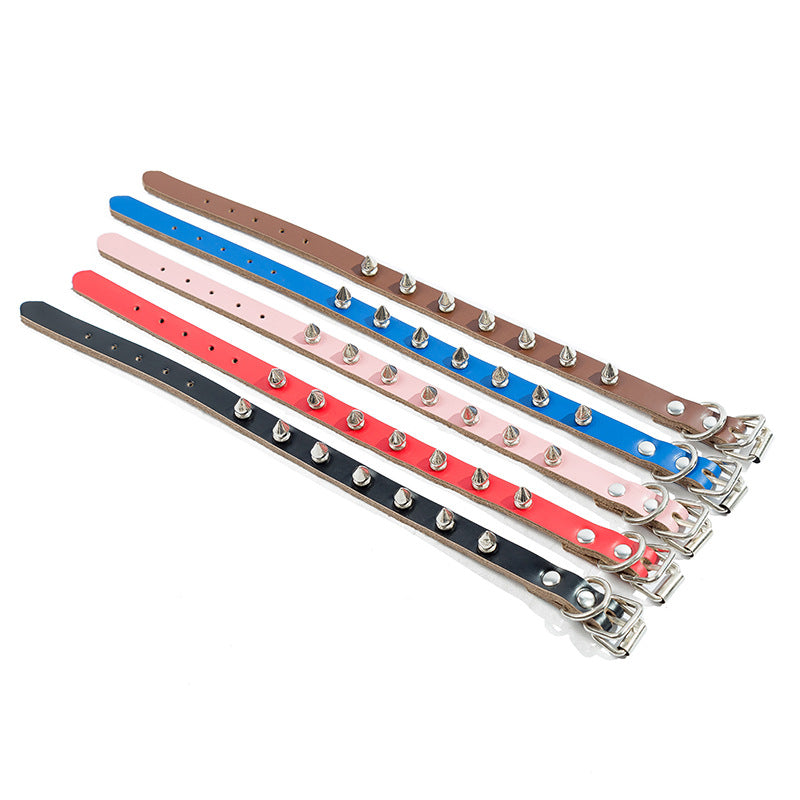 Adjustable Cowhide Leather Dog Collar with Spike Rivets