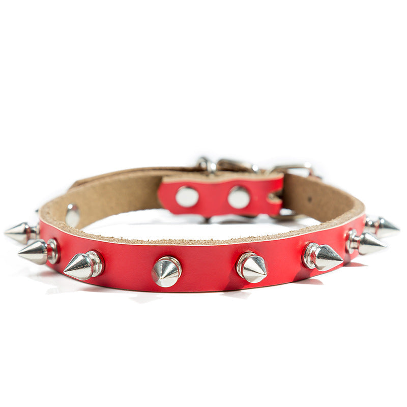 Adjustable Cowhide Leather Dog Collar with Spike Rivets