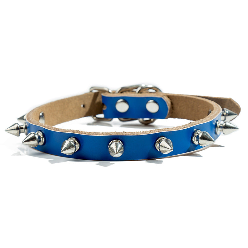 Adjustable Cowhide Leather Dog Collar with Spike Rivets