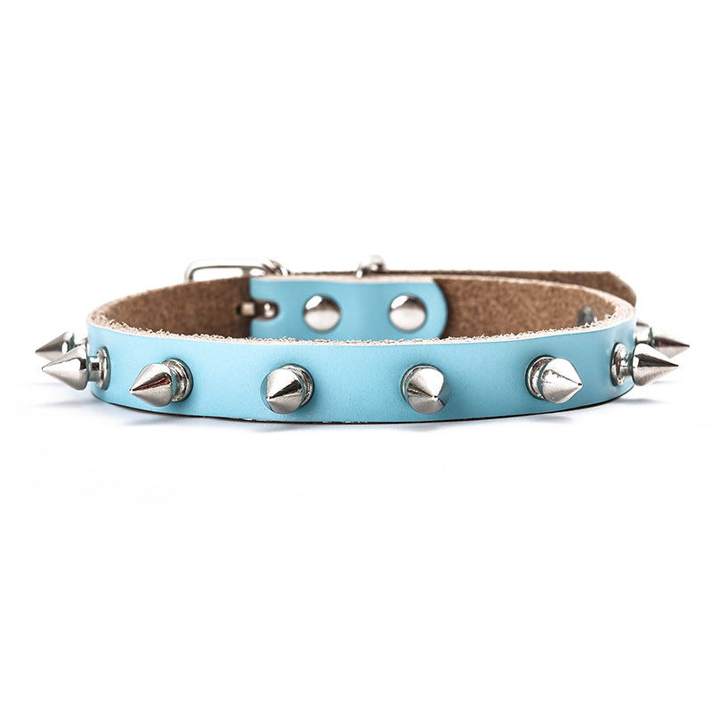 Adjustable Cowhide Leather Dog Collar with Spike Rivets