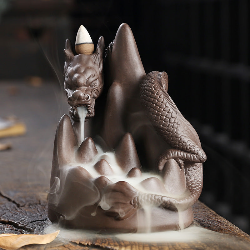 Backflow Incense Burner Dragon Waterfall Smoke Decor