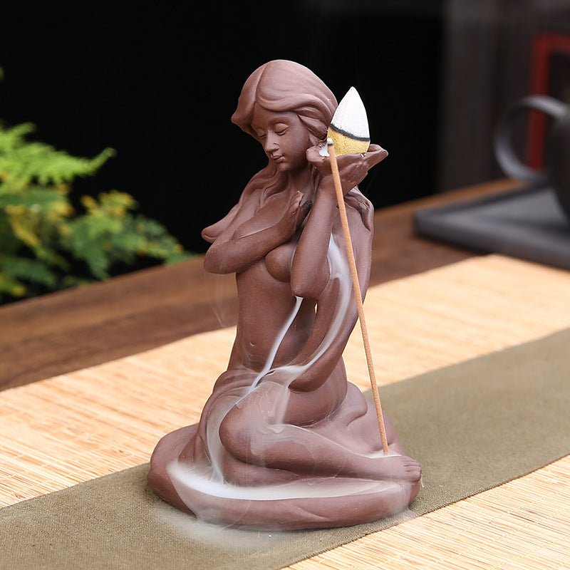Mermaid Backflow Incense Burner Ceramic Waterfall Decor