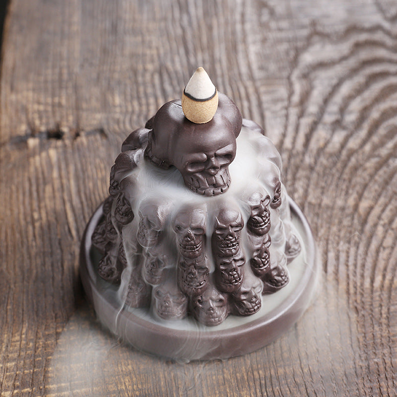 Purple Skull Backflow Incense Burner With Cascading Smoke
