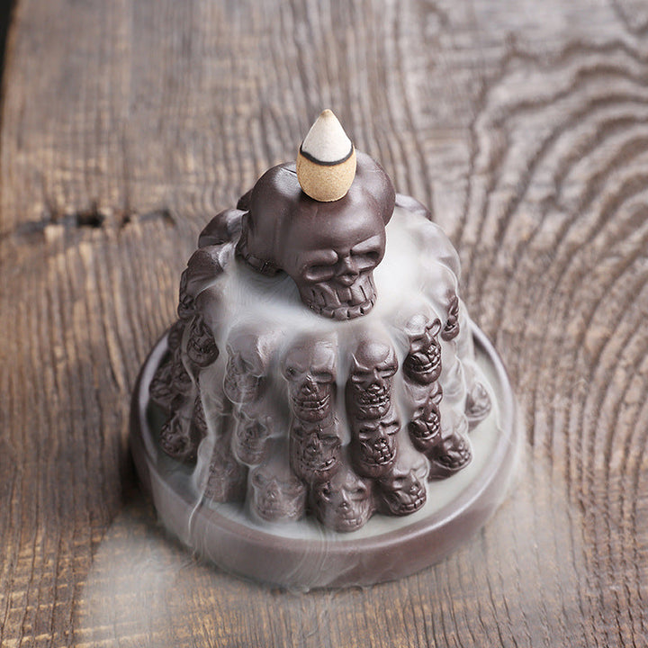 Purple Skull Backflow Incense Burner With Cascading Smoke