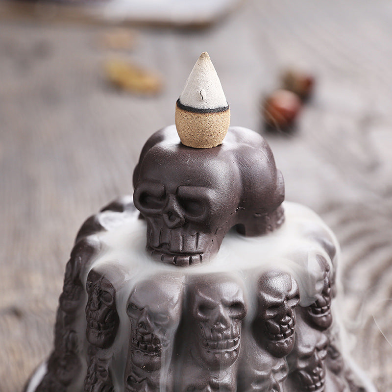 Purple Skull Backflow Incense Burner With Cascading Smoke