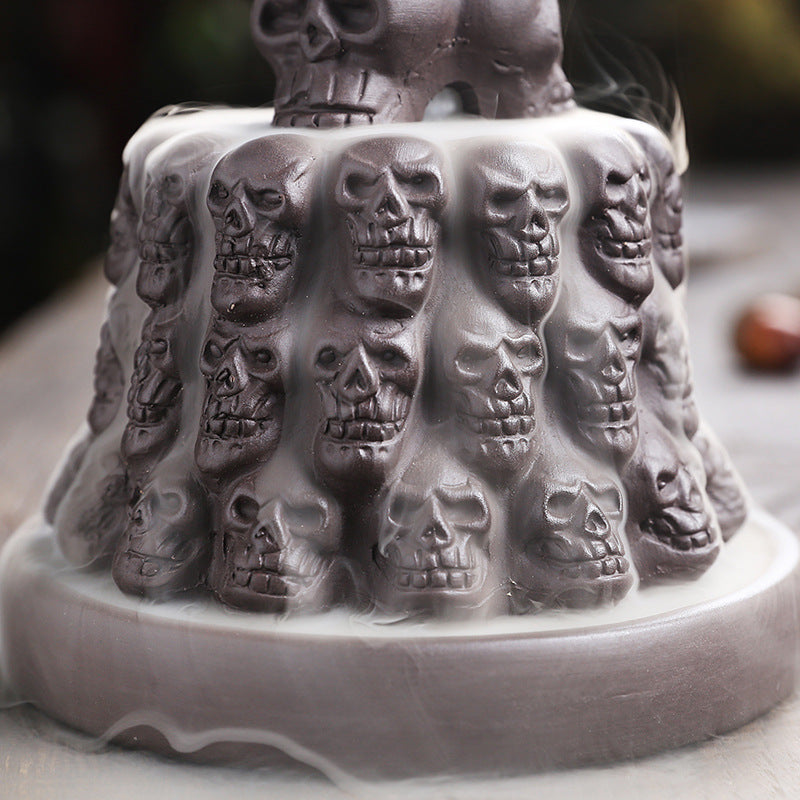 Purple Skull Backflow Incense Burner With Cascading Smoke