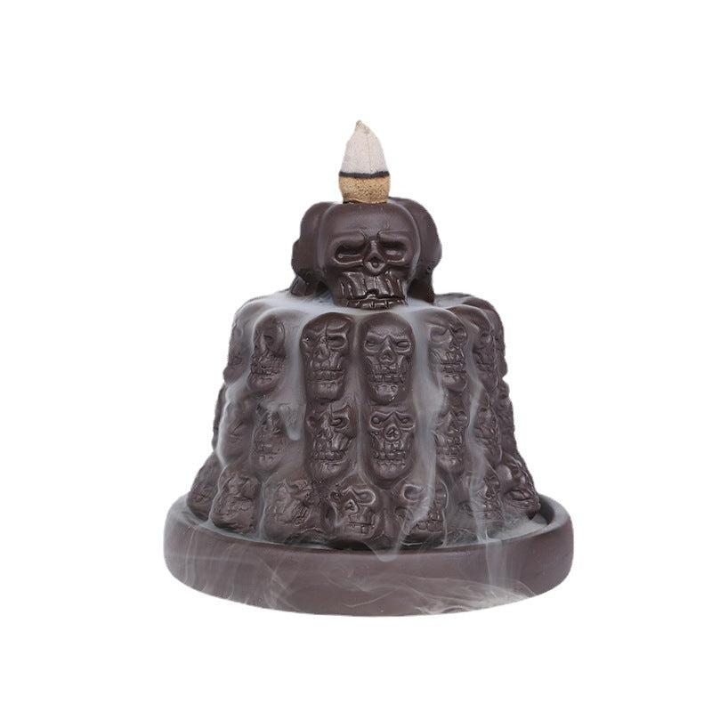 Purple Skull Backflow Incense Burner With Cascading Smoke